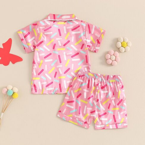 Toddler Pajamas Baby Girl Boy Summer Butterfly/Fruit Print Silk Pjs Sleepwear Nightwear Loungewear Pj Set in Kuwait