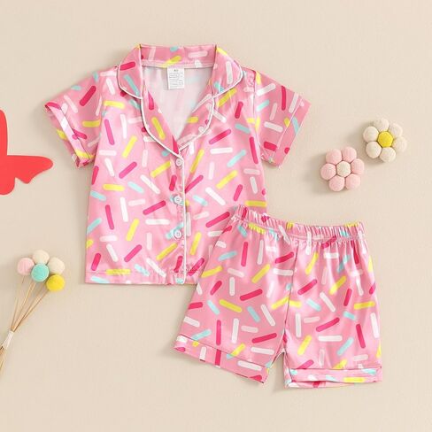 Toddler Pajamas Baby Girl Boy Summer Butterfly/Fruit Print Silk Pjs Sleepwear Nightwear Loungewear Pj Set in Kuwait