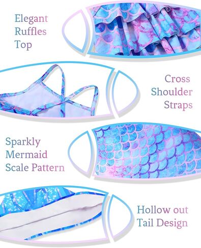 Girls Tankini Swimsuit 3 Piece Mermaid Bathing Suit Kids Ruffle Top with Shorts Fish Tail Set Swimwear in Kuwait