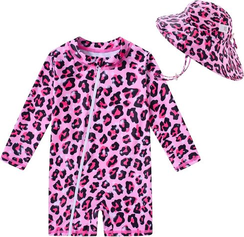 UNIFACO Infant Baby Girl Swimsuit Full Zipper Bathing Suit with Sun Hat UPF 50+ Long Sleeve Rash Guar Swim Suit in Saudi Arabia