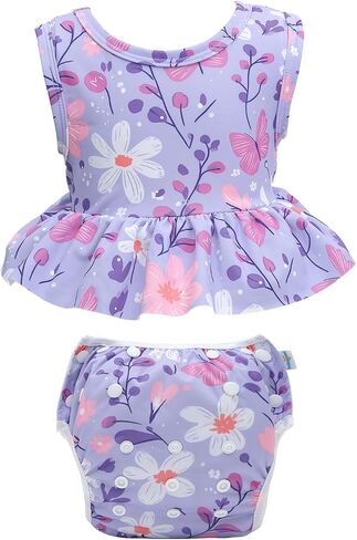 babygoal Baby Girl Swimsuits with Reusable Swim Diaper 2-Piece, Tankini Bathing Suit Swimwear for Infant and Toddler in Saudi Arabia