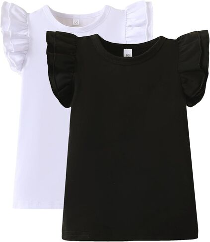 Toddler Cotton Comfortable Soft Round Neck Ruffle Sleeve Top Girls Summer Clothing in Kuwait