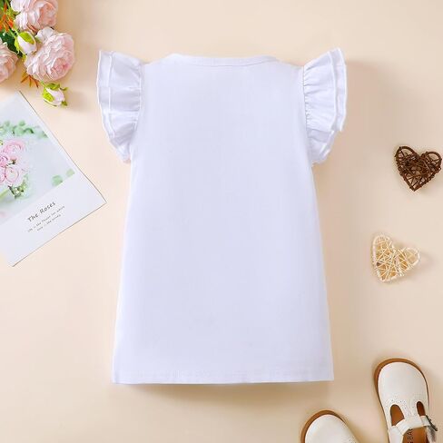 Toddler Cotton Comfortable Soft Round Neck Ruffle Sleeve Top Girls Summer Clothing in Kuwait