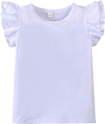 12M-7Y Toddler Baby Girls Ruffle Round Neck Blouse Kids Girl Solid Color Short T-Shirts Casual Tee Tops Bottom in Kuwait