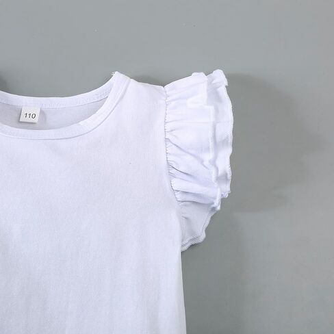 12M-7Y Toddler Baby Girls Ruffle Round Neck Blouse Kids Girl Solid Color Short T-Shirts Casual Tee Tops Bottom in Kuwait