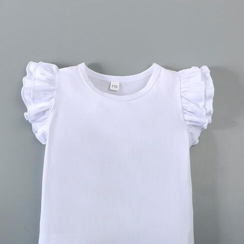 12M-7Y Toddler Baby Girls Ruffle Round Neck Blouse Kids Girl Solid Color Short T-Shirts Casual Tee Tops Bottom in Kuwait