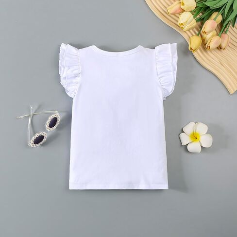 12M-7Y Toddler Baby Girls Ruffle Round Neck Blouse Kids Girl Solid Color Short T-Shirts Casual Tee Tops Bottom in Kuwait