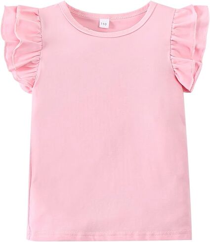 12M-7Y Toddler Baby Girls Ruffle Round Neck Blouse Kids Girl Solid Color Short T-Shirts Casual Tee Tops Bottom in Kuwait