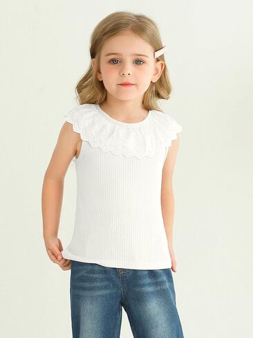 Toddler Girls Shirt Ruffle Front Solid Color Top Sleeveless Knit Crew Neck Summer Casual Clothe for Girls in Saudi Arabia