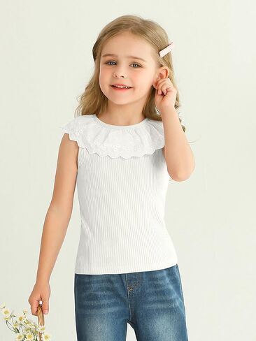 Toddler Girls Shirt Ruffle Front Solid Color Top Sleeveless Knit Crew Neck Summer Casual Clothe for Girls in Saudi Arabia