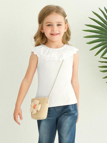Toddler Girls Shirt Ruffle Front Solid Color Top Sleeveless Knit Crew Neck Summer Casual Clothe for Girls in Saudi Arabia