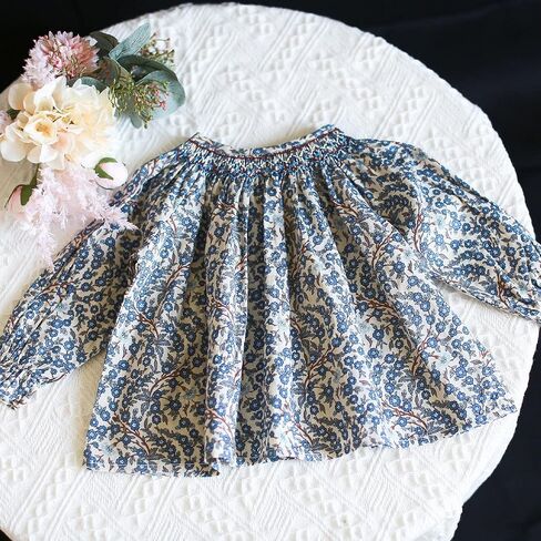 Curipeer Baby Girl Floral Blouse Peter Pan Collar Long Sleeve Smocked Tops for Toddler Girls in Saudi Arabia