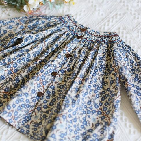 Curipeer Baby Girl Floral Blouse Peter Pan Collar Long Sleeve Smocked Tops for Toddler Girls in Saudi Arabia