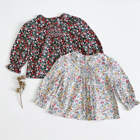 Curipeer Baby Girl Floral Blouse Peter Pan Collar Long Sleeve Smocked Tops for Toddler Girls in Saudi Arabia