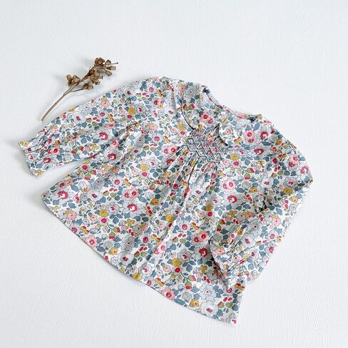 Curipeer Baby Girl Floral Blouse Peter Pan Collar Long Sleeve Smocked Tops for Toddler Girls in Saudi Arabia