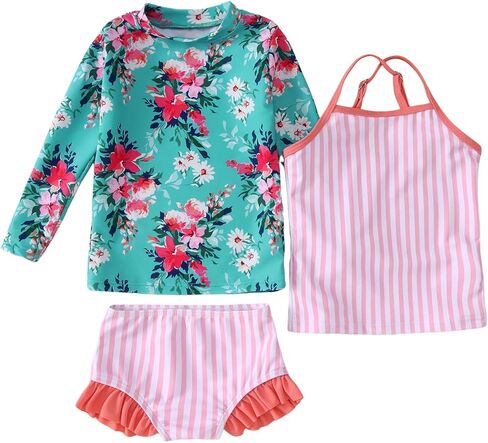 Ritatte Toddler Baby Girl 3-Piece Swimsuits Set Long Sleeve Rash Guard Bathing Suit Bikini Set Watermelon Flower Swimwear in Saudi Arabia