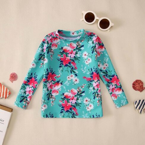 Ritatte Toddler Baby Girl 3-Piece Swimsuits Set Long Sleeve Rash Guard Bathing Suit Bikini Set Watermelon Flower Swimwear in Saudi Arabia