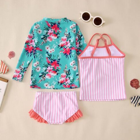 Ritatte Toddler Baby Girl 3-Piece Swimsuits Set Long Sleeve Rash Guard Bathing Suit Bikini Set Watermelon Flower Swimwear in Saudi Arabia