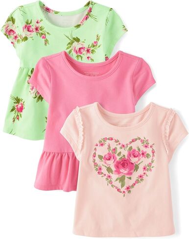 The Children's Place Baby Girls' and Toddler Short Sleeve Everyday Casual Knit Shirt in Saudi Arabia