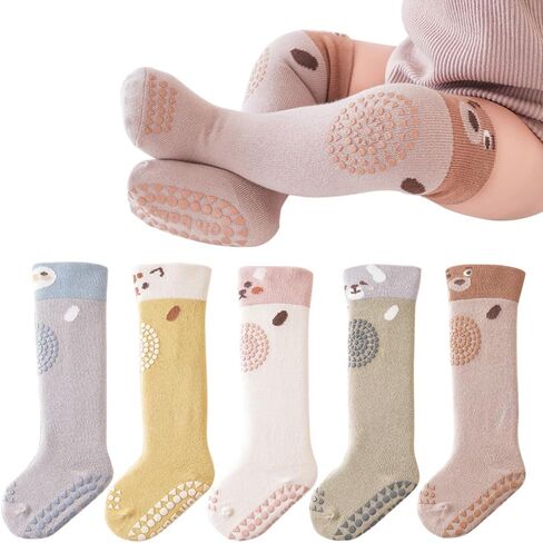 Toddler Non-slip Knee-High Socks with Grips for Baby Girls Boys Over Knee Thigh Infant Floor Crawling Tube Stockings in Kuwait