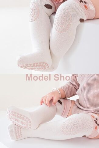 Toddler Non-slip Knee-High Socks with Grips for Baby Girls Boys Over Knee Thigh Infant Floor Crawling Tube Stockings in Kuwait