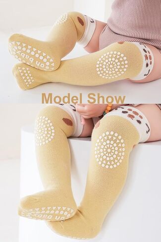 Toddler Non-slip Knee-High Socks with Grips for Baby Girls Boys Over Knee Thigh Infant Floor Crawling Tube Stockings in Kuwait