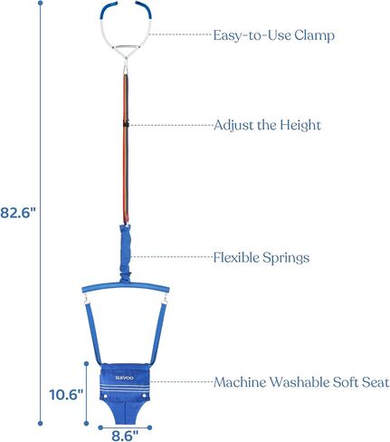 Slevoo Baby Jumper, Baby Doorway Jumper for Babies 6-12 Months, with Easy to Use Clamp and Adjustable Strap, Blue in Kuwait