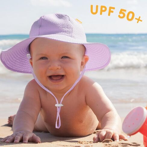 هونغتيا بيبي شمس قبعة صغار فتاة الشاطئ قبعة قابلة للتعديل في الهواء الطلق قبعة الصيف UPF 50+ حماية الشمس in Kuwait
