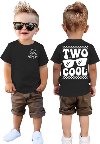Two Cool Birthday Shirt 2nd Birthday Boy Tshirt 2 Year Old Toddler Boys Second Bday Party Short Sleeve Outfits Tops in Kuwait