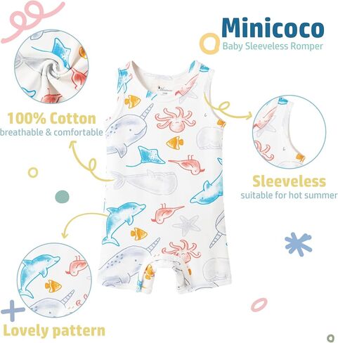 Baby Boy Sleeveless Rompers - 100% Cotton, Breathable & Skin-Friendly for Spring & Summer Home Play Etc. in Saudi Arabia