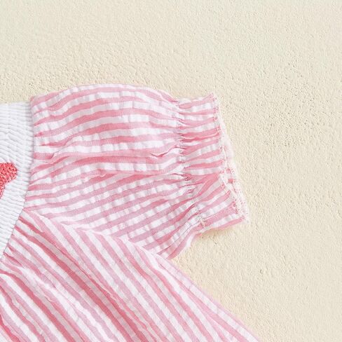 Toddler Little Baby Girl Summer Outfit Smocked Dress Puff Short Sleeve Stripes Dresses Kids Boutique Clothing in Kuwait