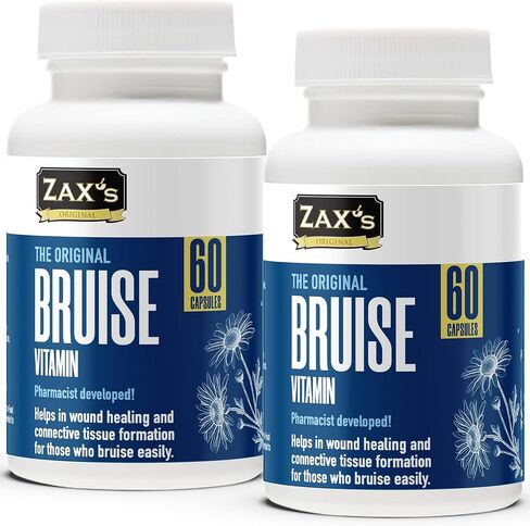 ZAX'S ORIGINAL Bruise Vitamin Pharmacist Developed Bruising Supplements Potent Bruising Swelling Reducer, Zinc, Vitamin K, D3, Ascorbic Acid, Citrus Bioflavonoids, 60 Caps, Combine Arnica Bruise Cream in Saudi Arabia