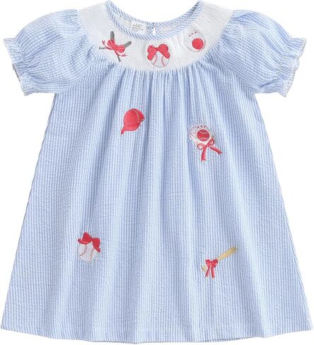 Toddler Little Baby Girl Summer Outfit Smocked Dress Puff Short Sleeve Stripes Dresses Kids Boutique Clothing in Kuwait