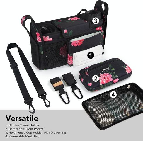 TOPDesign Universal Baby Stroller Organizer, Stroller Caddy with Detachable Mesh Bag & Heightened Insulated Cup Holders & Non-Slip Secure Hooks Accessories, Fits Most Strollers (Checkerboard) in Saudi Arabia
