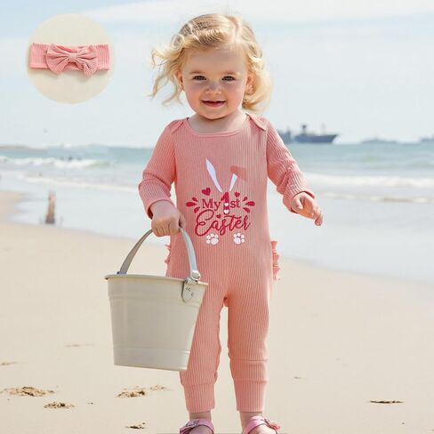My First Easter Baby Girl Outfit Bunny Long Sleeve Romper Jumpsuit Onesie Easter Newborn Girl Outfits Clothes in Kuwait