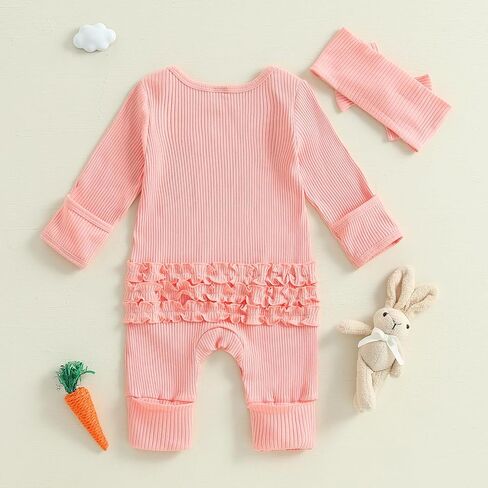 My First Easter Baby Girl Outfit Bunny Long Sleeve Romper Jumpsuit Onesie Easter Newborn Girl Outfits Clothes in Kuwait