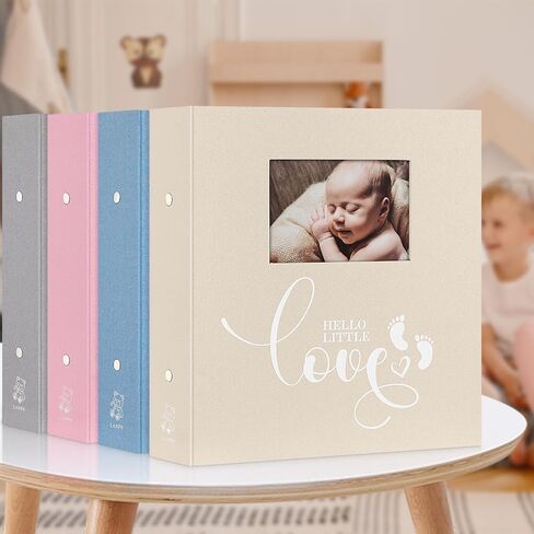 Lanpn Baby Photo Album 4x6 600 Pockets, Linen cover Newborn Bebe Memory Book Photobook Holds 600 Horizontal and Vertical Pictures, Picture Album with Front Window Gift for Boy Girl Baby Shower Pink in Saudi Arabia