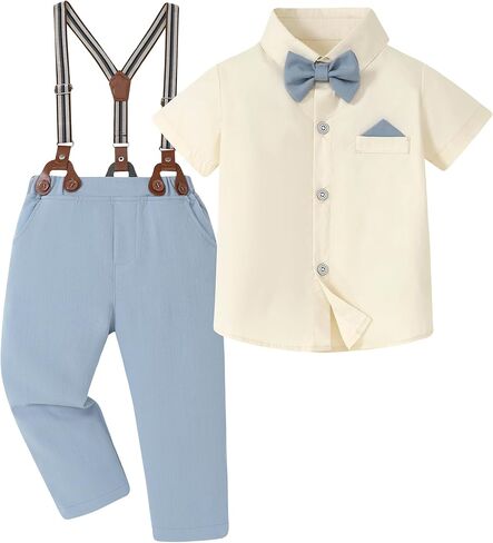 Disaur Toddler Boys شبه الرسمي الزي الرسمي 3pcs مجموعات القميص قصير القميص السراويل التعادل القوس لمدة 1-5 سنوات in Kuwait