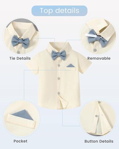 Disaur Toddler Boys شبه الرسمي الزي الرسمي 3pcs مجموعات القميص قصير القميص السراويل التعادل القوس لمدة 1-5 سنوات in Kuwait