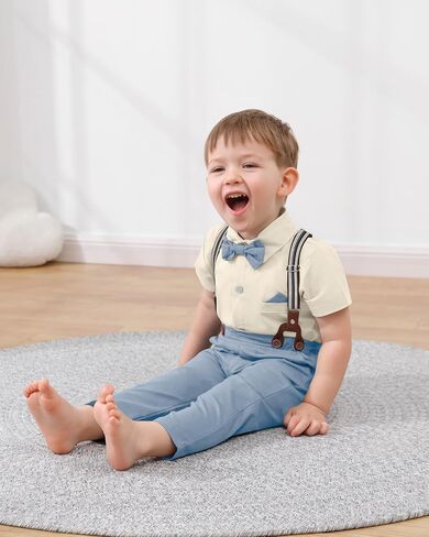 Disaur Toddler Boys شبه الرسمي الزي الرسمي 3pcs مجموعات القميص قصير القميص السراويل التعادل القوس لمدة 1-5 سنوات in Kuwait