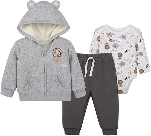 Baby Boy Girl 3 Piece Outfit Zipper Hoodie Jacket Bodysuit and Pants Set Toddler Clothes Set in Saudi Arabia