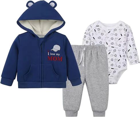 Baby Boy Girl 3 Piece Outfit Zipper Hoodie Jacket Bodysuit and Pants Set Toddler Clothes Set in Saudi Arabia