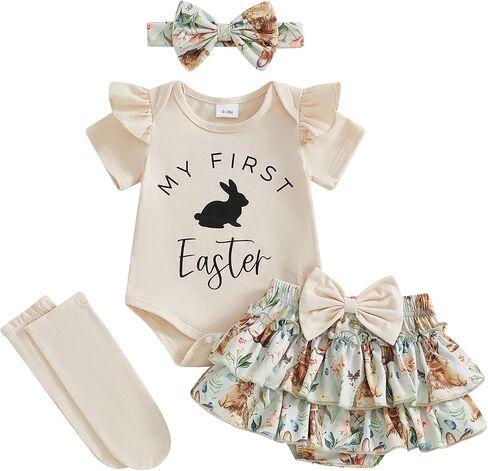 Kuriozud My First 4th of July Outfit Baby Girl Romper Onesie Bodysuit+Ruffle Tutu Shorts Bloomer 1st Fourth of July Clothes in Saudi Arabia