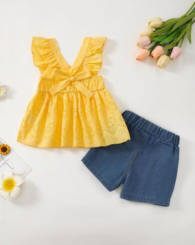 XUANHAO Baby Girl Clothes Toddler Girls Summer Outfits Infant Girls' Clothing Cute Ruffle Tops Daisy Shorts Sets 9M-3T in Saudi Arabia