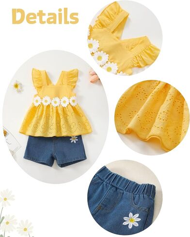 XUANHAO Baby Girl Clothes Toddler Girls Summer Outfits Infant Girls' Clothing Cute Ruffle Tops Daisy Shorts Sets 9M-3T in Saudi Arabia