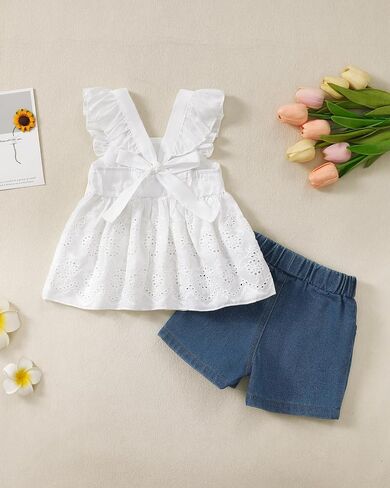 XUANHAO Baby Girl Clothes Toddler Girls Summer Outfits Infant Girls' Clothing Cute Ruffle Tops Daisy Shorts Sets 9M-3T in Saudi Arabia