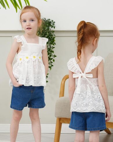 XUANHAO Baby Girl Clothes Toddler Girls Summer Outfits Infant Girls' Clothing Cute Ruffle Tops Daisy Shorts Sets 9M-3T in Saudi Arabia