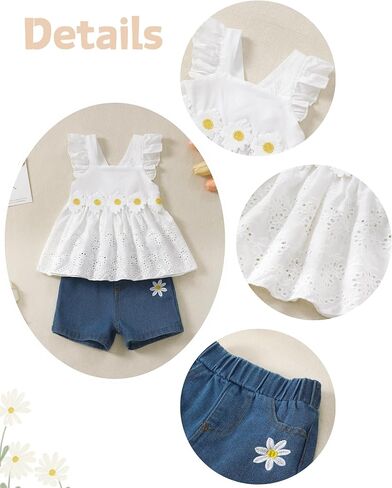 XUANHAO Baby Girl Clothes Toddler Girls Summer Outfits Infant Girls' Clothing Cute Ruffle Tops Daisy Shorts Sets 9M-3T in Saudi Arabia