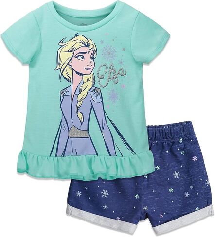 Disney Frozen Moana Princess Tiana Floral Peplum T-Shirt and French Terry Shorts Outfit Set Toddler to Big Kid in Saudi Arabia
