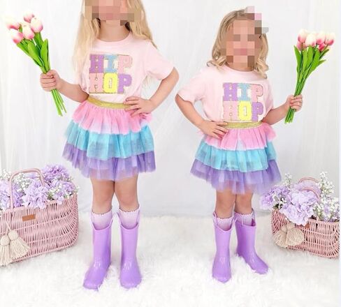 Kids Toddler Baby Girl Easter Outfits Letter Short Sleeve T-Shirt Tops Layered Tulle Tutu Skirt Set Summer Outfit in Saudi Arabia